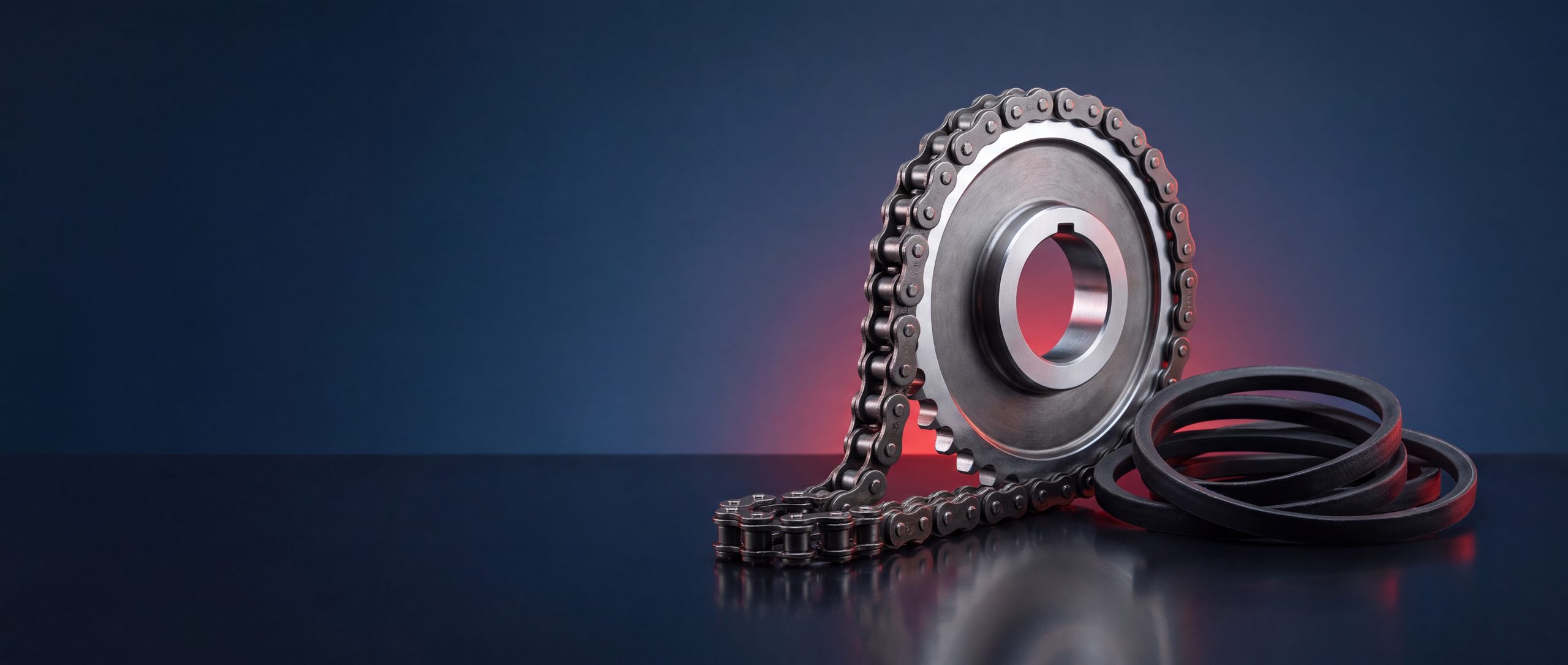 Sprocket con cadena de rodillos y bandas en V